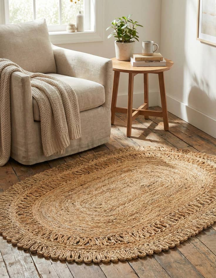 Detail image of 3' 1 x 5' 1  Hand Braided Jute Oval Rug
