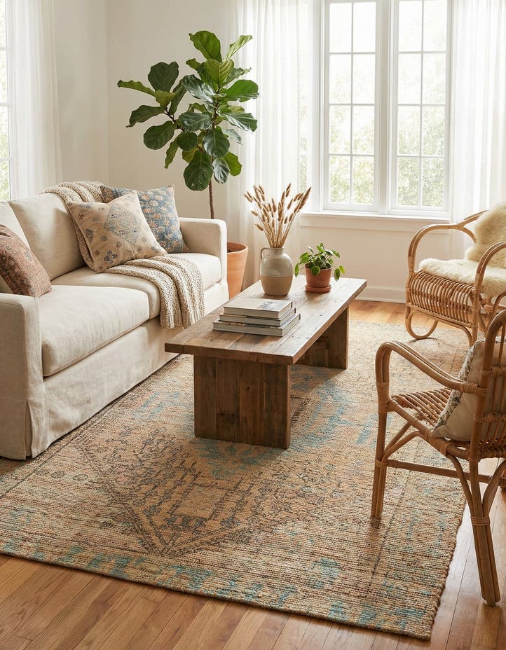 5' 3 x 8' Hand Woven Chenille Jute Rug