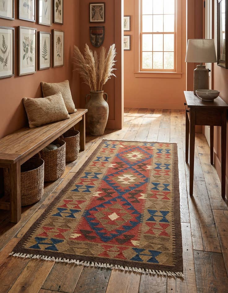 Detail image of 3' 2 x 6' 4  Hand Woven Kilim Maymana Wool Runner Rug