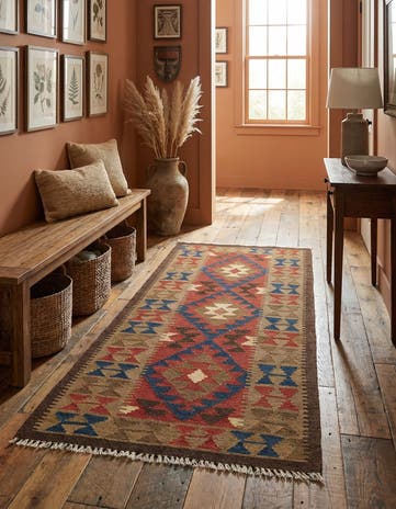 3' 2 x 6' 4 Hand Woven Kilim Maymana Wool Runner Rug