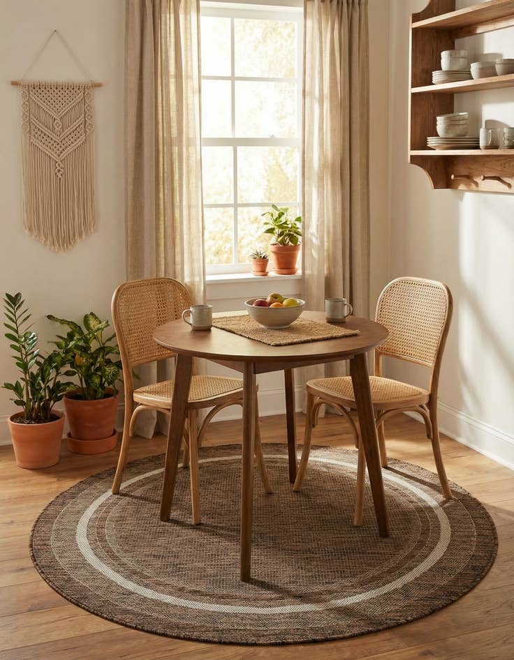 Detail image of 5' 3 x 5' 3  Washable Border Indoor / Outdoor Round Rug