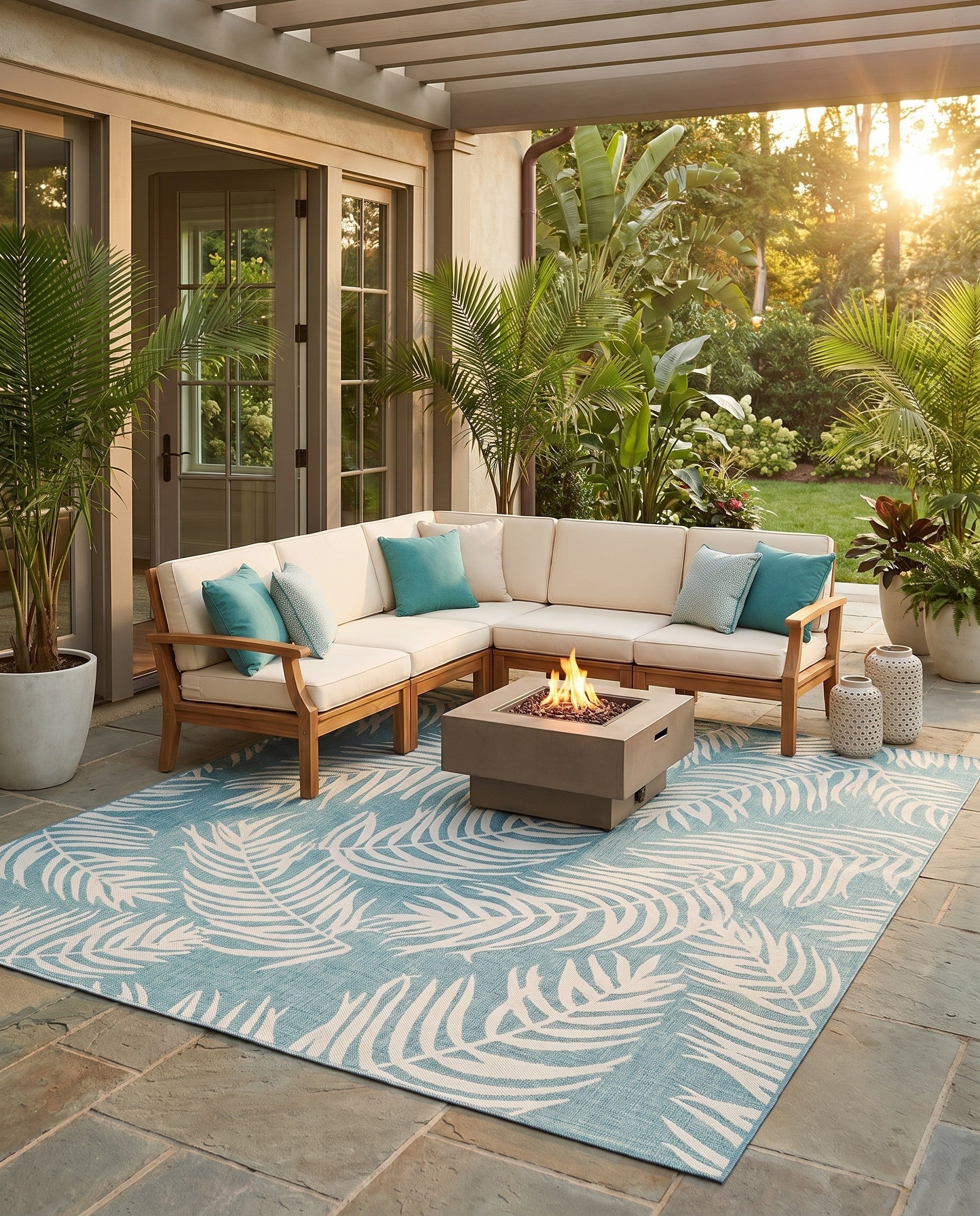 13' x 13' Easy-Clean Botanical Indoor / Outdoor Square Rug