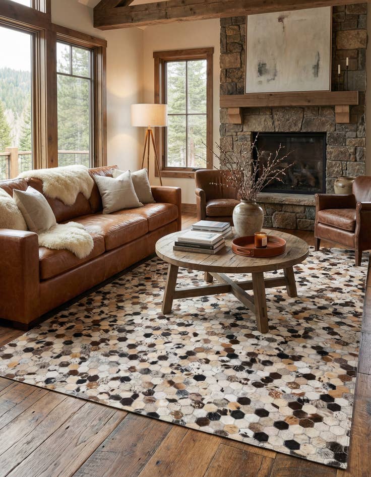 Detail image of 5' 1 x 8' Cowhide Leather Rug