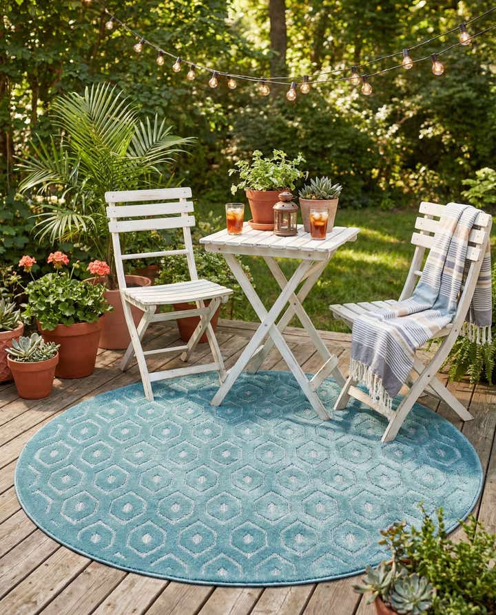 5' 3 x 5' 3 Easy-Clean Trellis Textured Indoor / Outdoor Round Rug