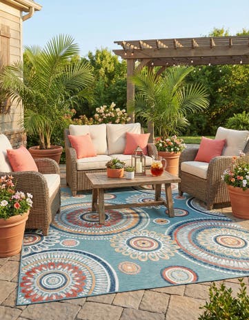 8' 2 x 10' Easy-Clean Botanical Indoor / Outdoor Rug