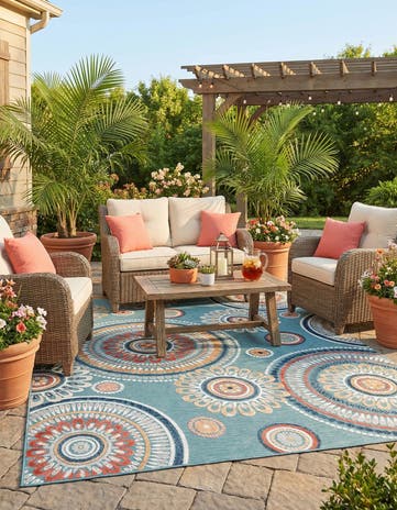 8' 2 x 10' Easy-Clean Botanical Indoor / Outdoor Rug
