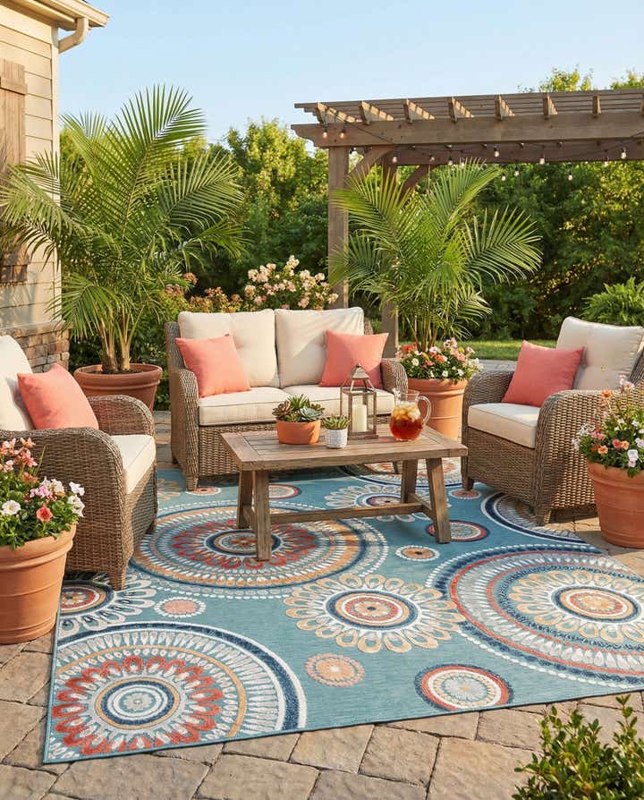 8' 2 x 10' Easy-Clean Botanical Indoor / Outdoor Rug