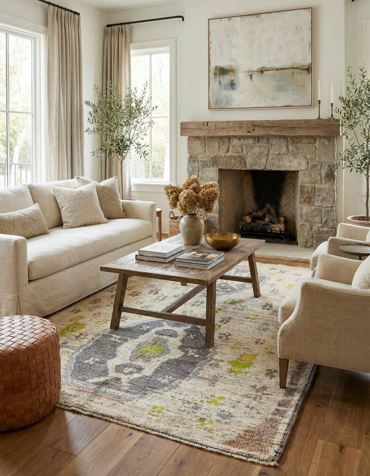 Detail image of  6' 2 x 9' 10  Hand Knotted Oushak Wool Rug