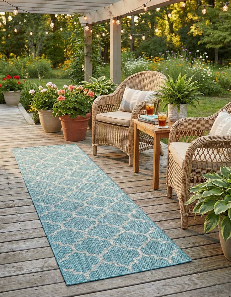 Detail image of 2' x 8'  Washable Trellis Indoor / Outdoor Runner Rug