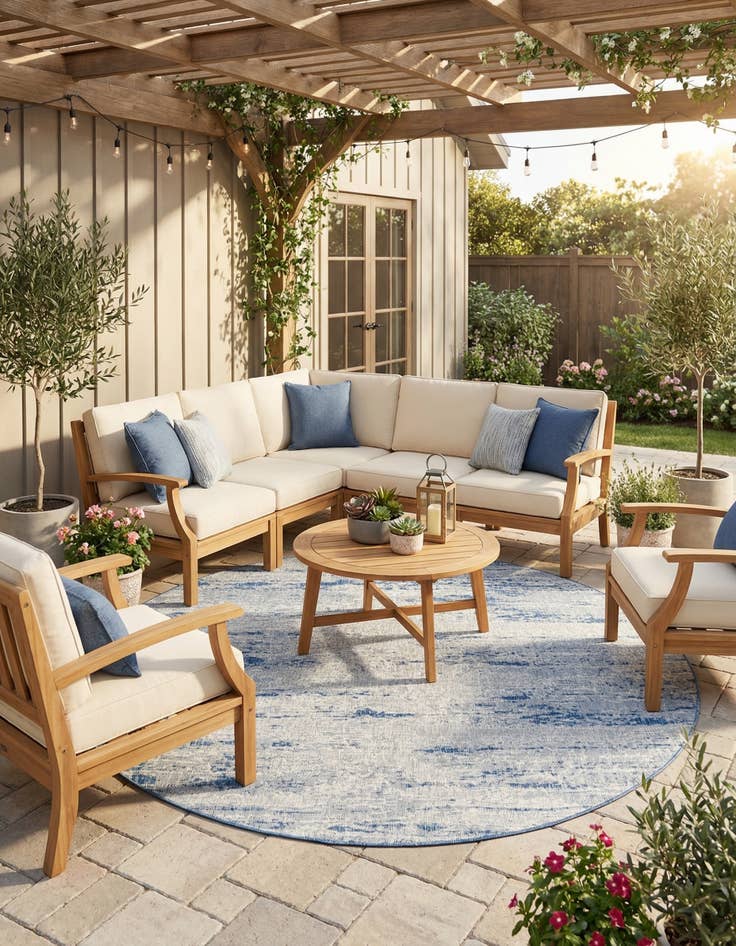 Detail image of 10' x 10'  Washable Modern Indoor / Outdoor Round Rug