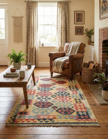 3' 4 x 6' 4 Hand Woven Kilim Maymana Wool Rug