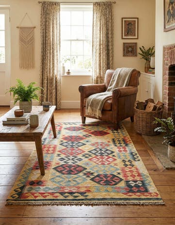 3' 4 x 6' 4 Hand Woven Kilim Maymana Wool Rug