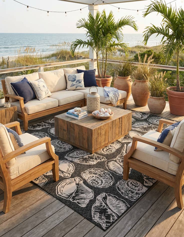 Detail image of  12' x 12'  Washable Coastal Indoor / Outdoor Square Rug