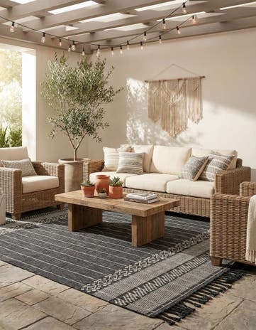Charcoal Black Easy-Clean Eco Bohemian Indoor / Outdoor Rug