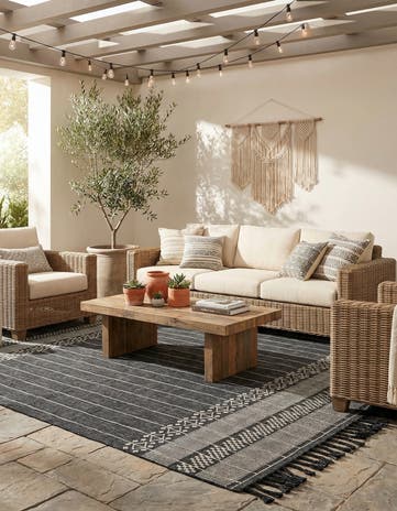 Charcoal Black Easy-Clean Eco Bohemian Indoor / Outdoor Rug