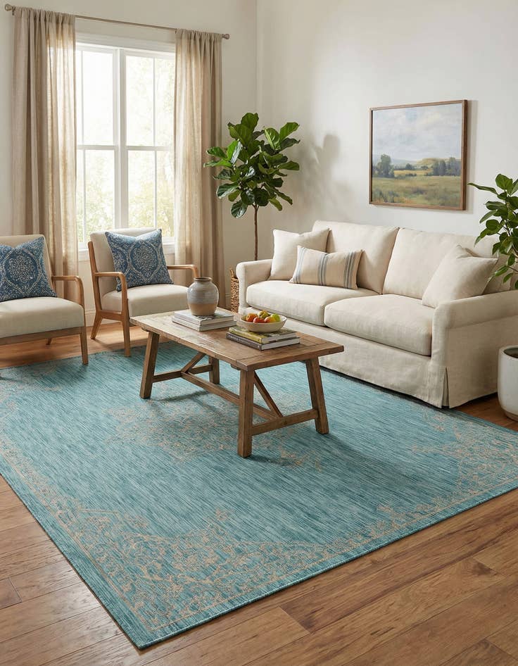 Detail image of 7' 10 x 11'  Washable Traditional Indoor / Outdoor Rug