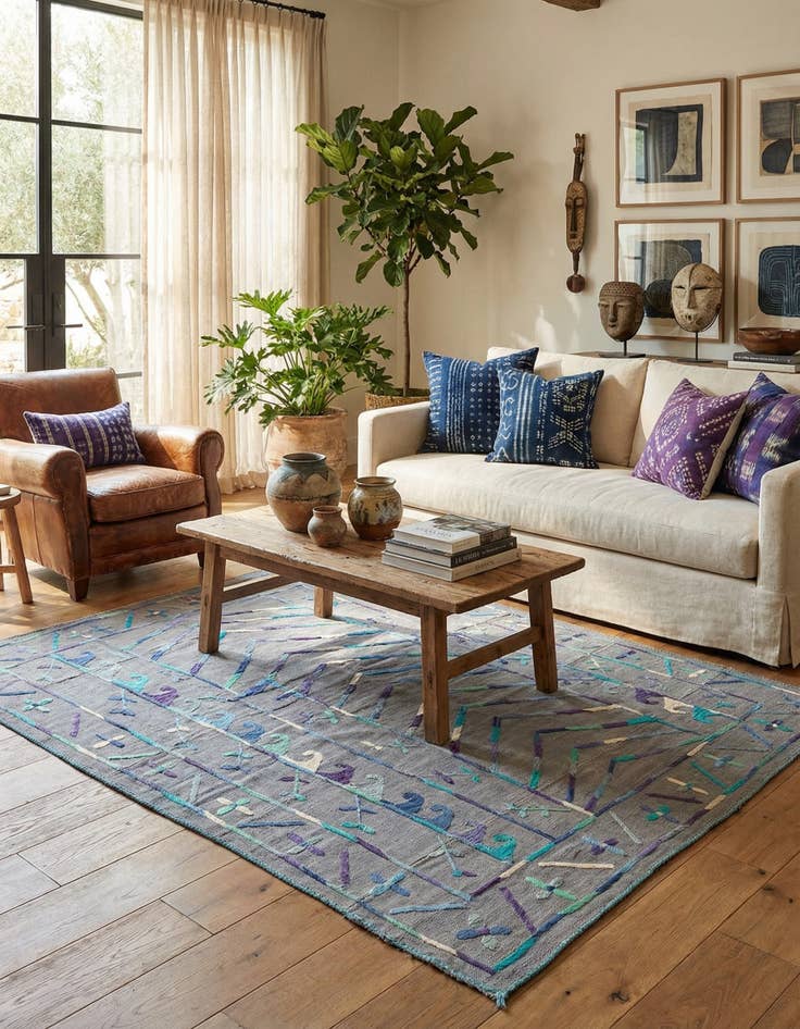 Detail image of 5' 4 x 6'  Hand Woven Kilim Suzani Wool Rug