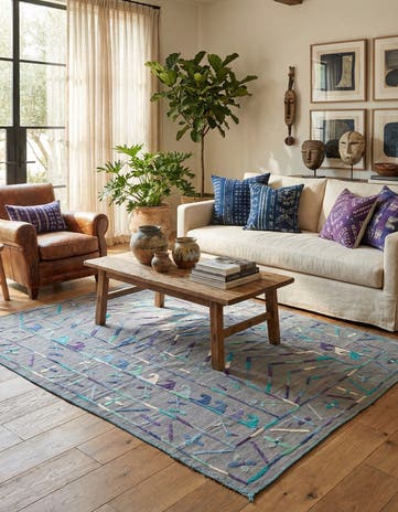 5' 4 x 6' Hand Woven Kilim Suzani Wool Rug