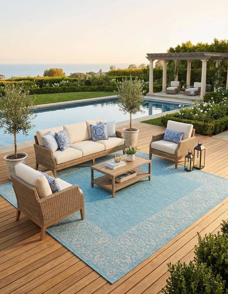 Detail image of 13' x 13'  Washable Border Indoor / Outdoor Square Rug