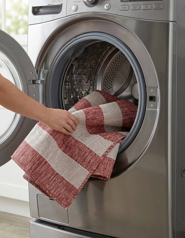 Detail image of 2' x 6'  Washable Striped Indoor / Outdoor Runner Rug