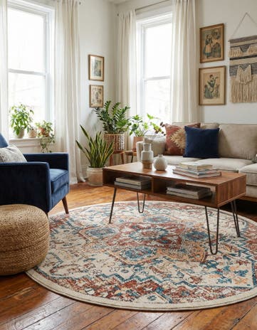 Beige Dahlia Round Rug