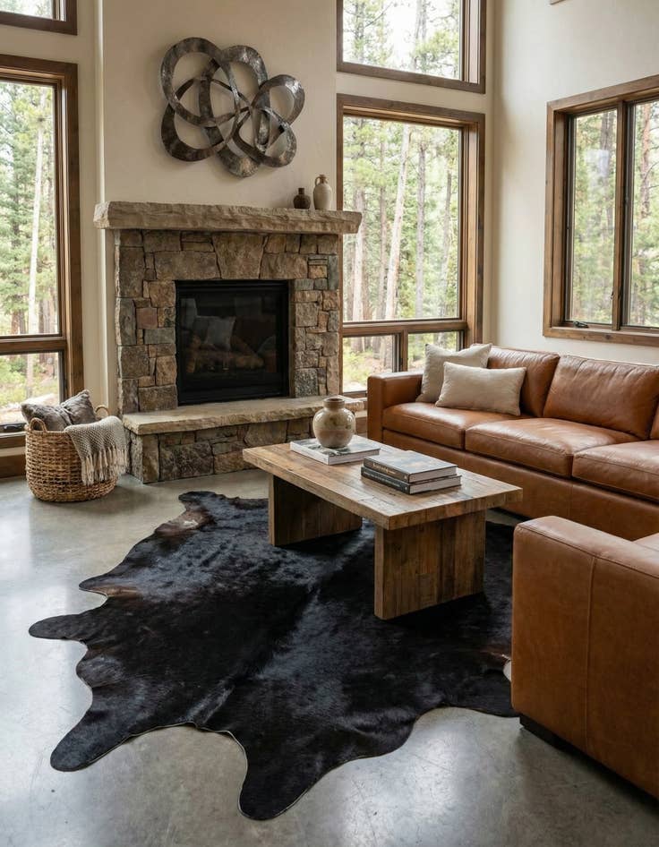 Detail image of 4' 9 x 5' 4 Cowhide Leather Square Rug