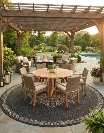12' x 12' Easy-Clean Traditional Indoor / Outdoor Round Rug
