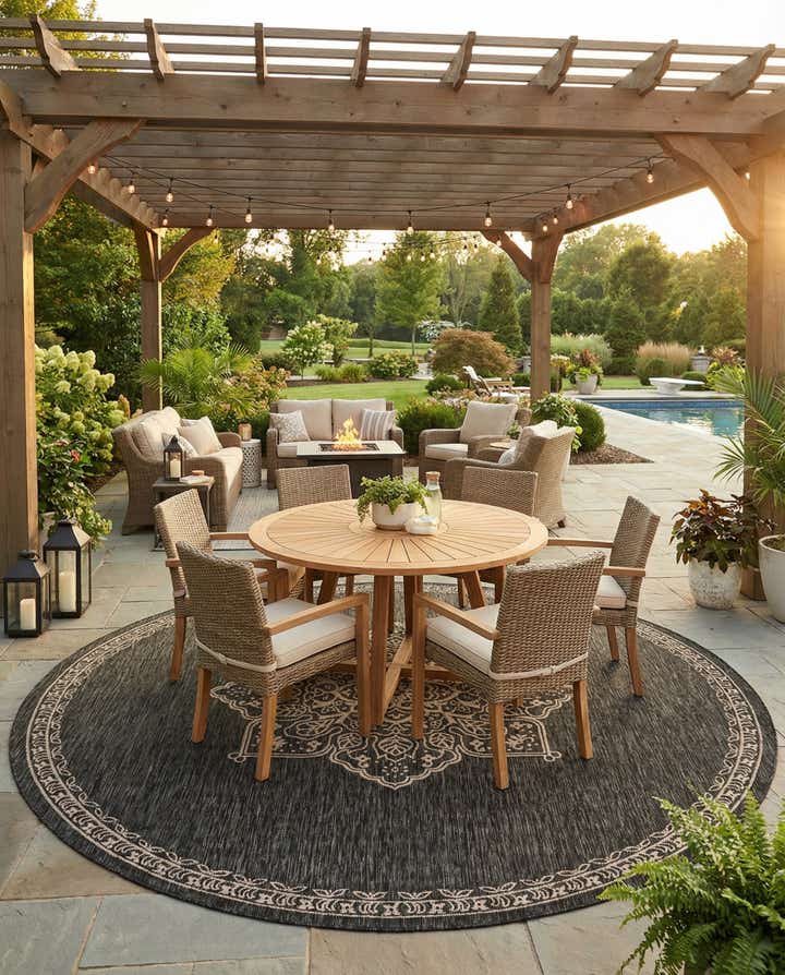 12' x 12' Easy-Clean Traditional Indoor / Outdoor Round Rug
