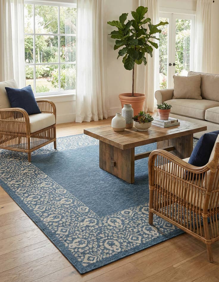 Detail image of 7' 10 x 7' 10  Washable Border Indoor / Outdoor Square Rug