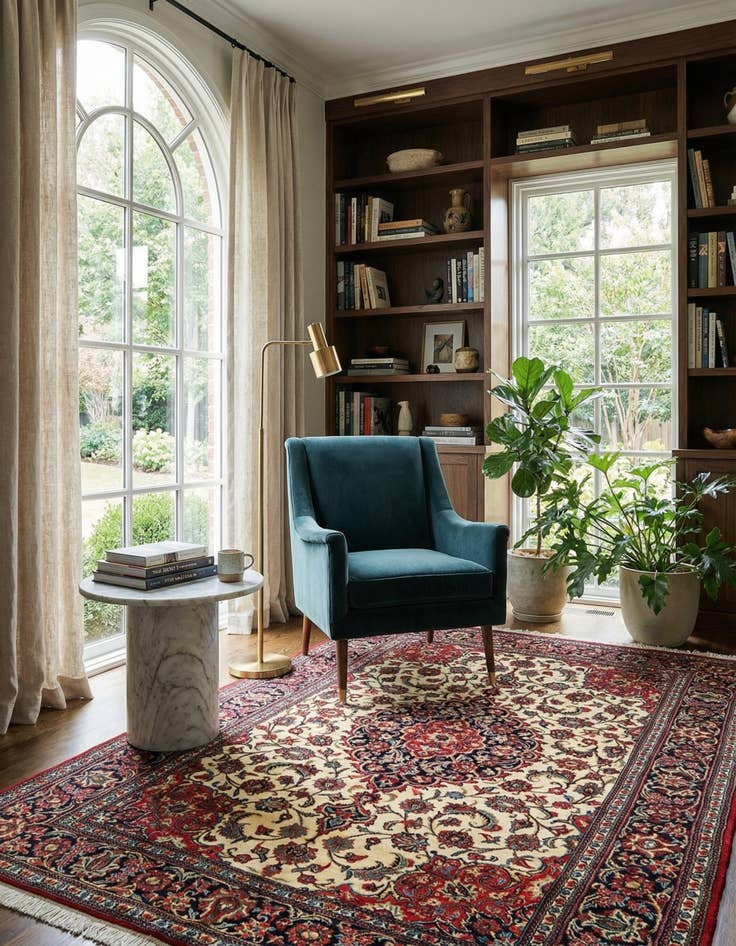 Detail image of  4' 9 x 6' 10  Hand Knotted Qom Persian Rug