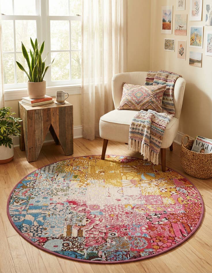 Detail image of 3' x 3'  Washable Modern Indoor / Outdoor Round Rug