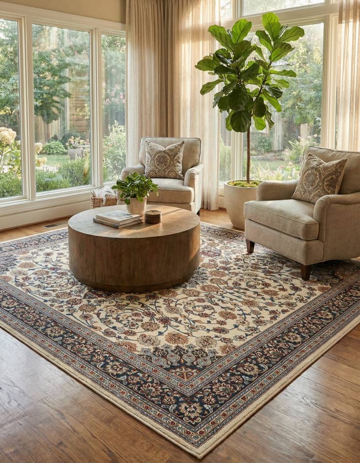Detail image of 10' x 10' Easy-Clean Traditional Indoor / Outdoor Square Rug