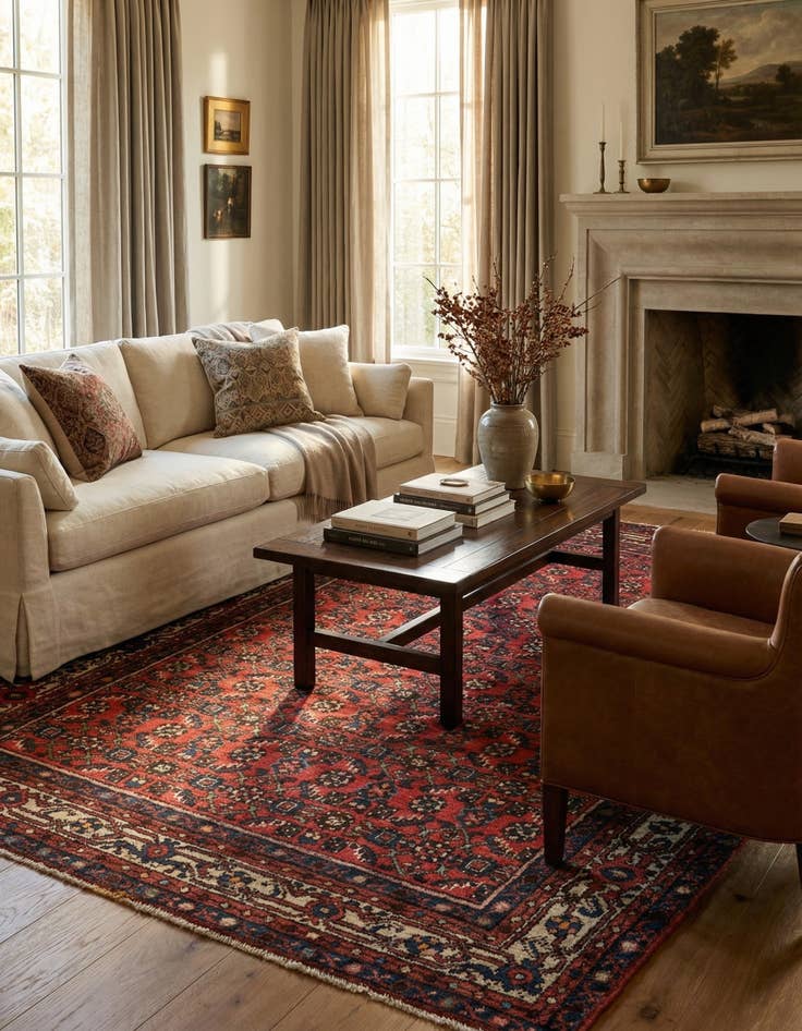 Detail image of  4' 10 x 6' 8  Hand Knotted Hossainabad Persian Wool Rug