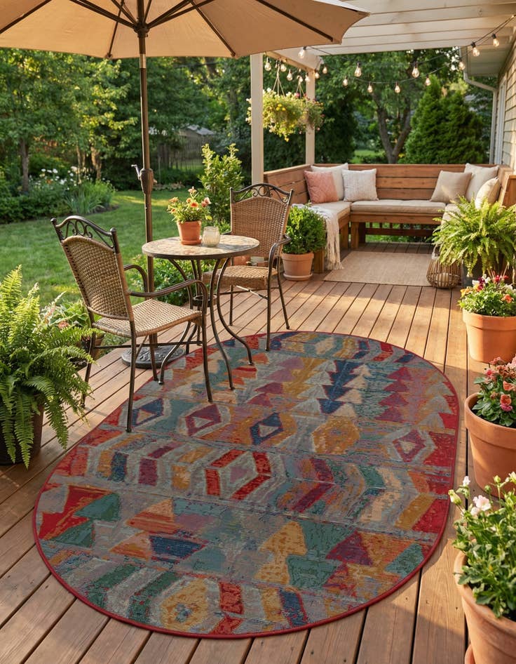 Detail image of 4' x 6'  Washable Modern Indoor / Outdoor Oval Rug