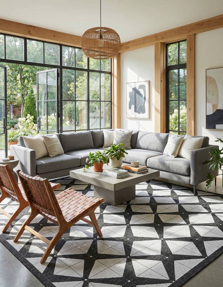 Detail image of 13' x 13' Easy-Clean Modern Indoor / Outdoor Square Rug