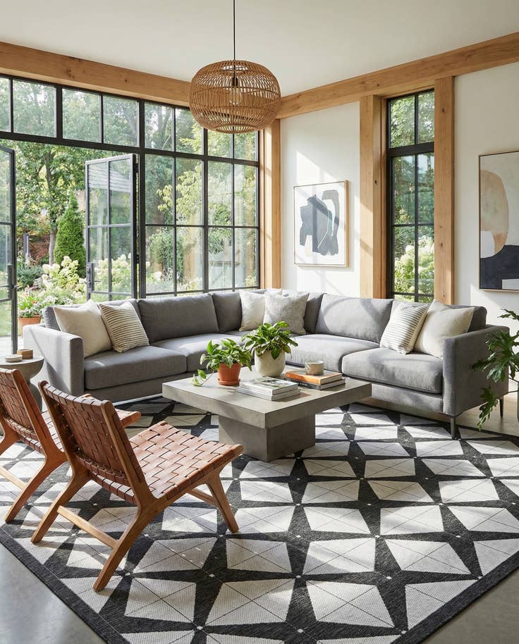 Detail image of 13' x 13' Easy-Clean Modern Indoor / Outdoor Square Rug