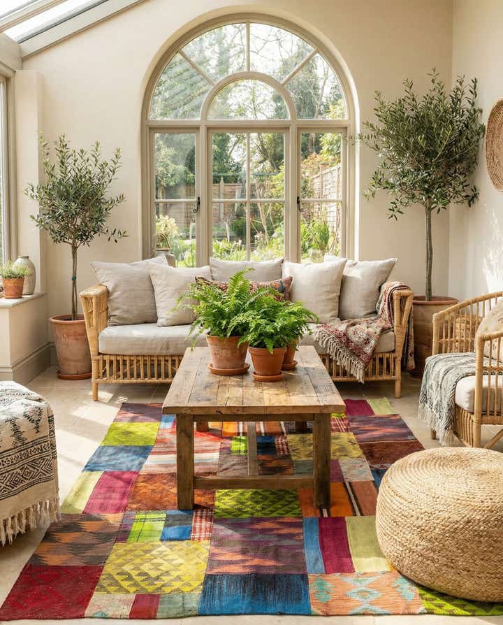 5' 4 x 7' 8 Hand Woven Kilim Patchwork Wool Rug
