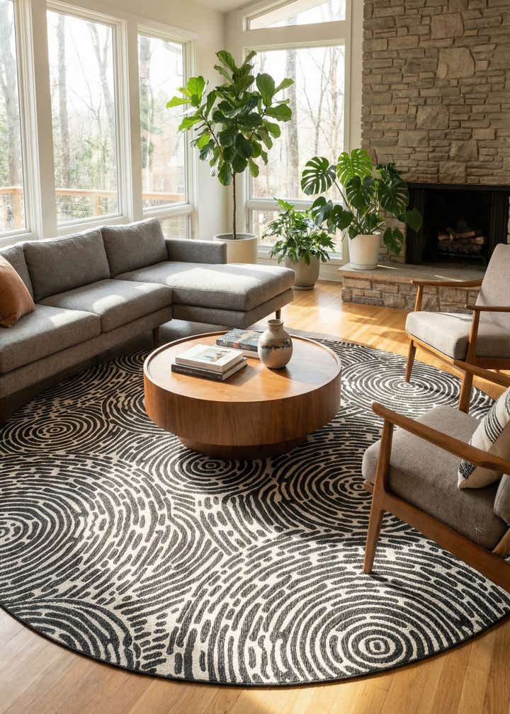 13' x 13' Easy-Clean Modern Indoor / Outdoor Round Rug