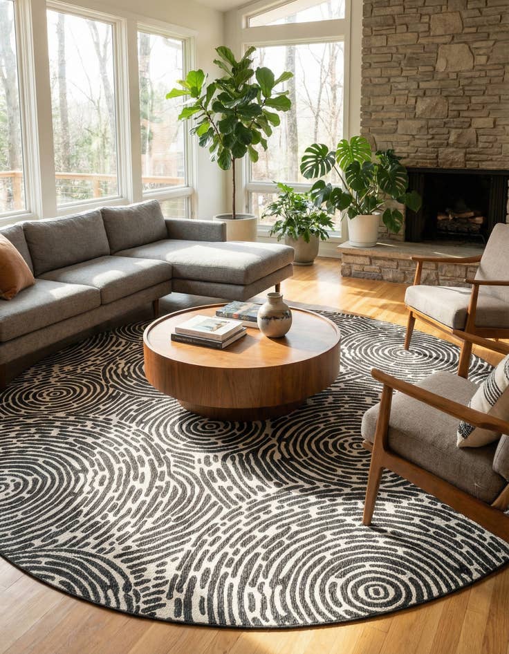 Detail image of 13' x 13'  Washable Modern Indoor / Outdoor Round Rug