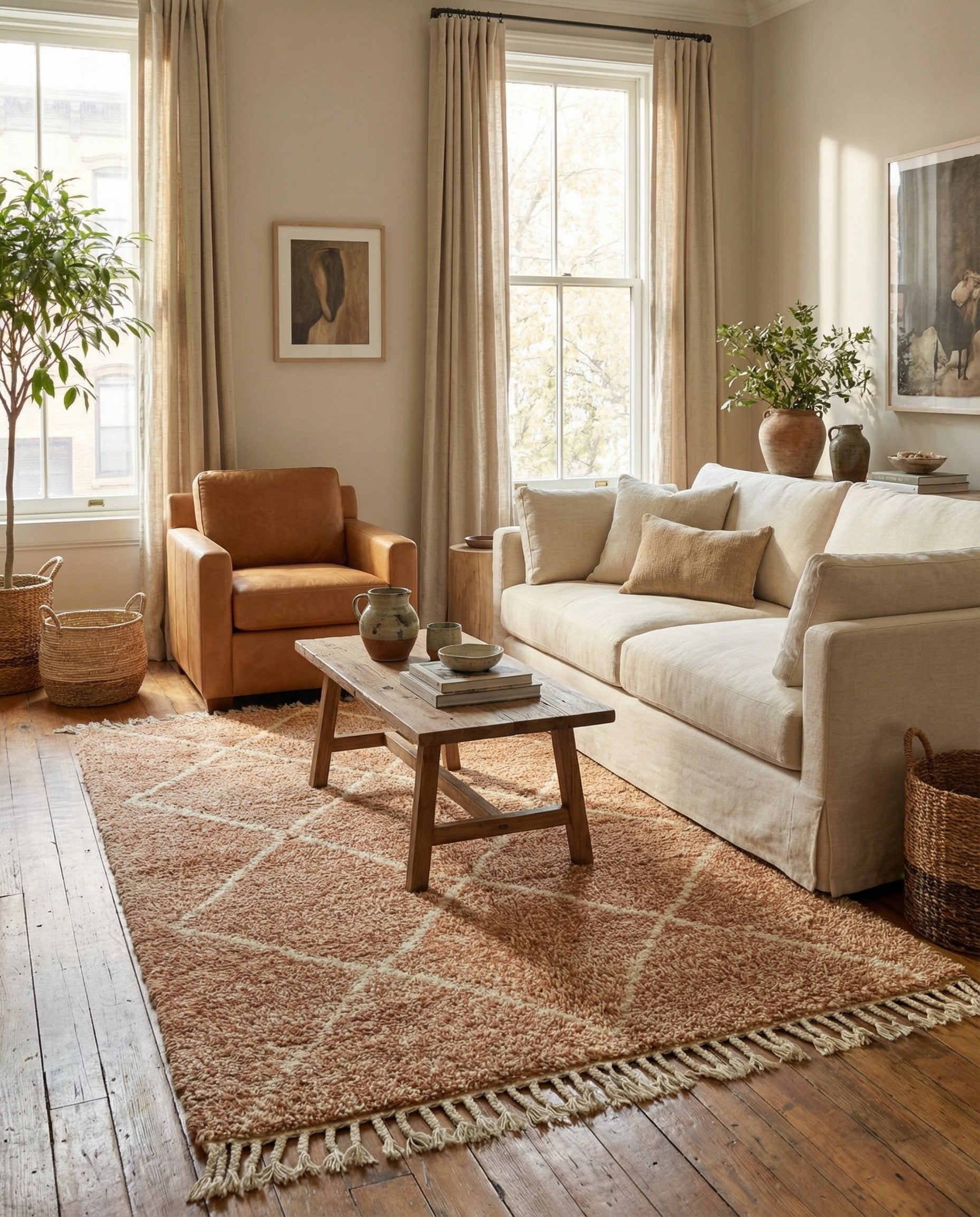 Peach 5' x 8' 8 Hand Knotted Moroccan Wool Rug | Rugs.com