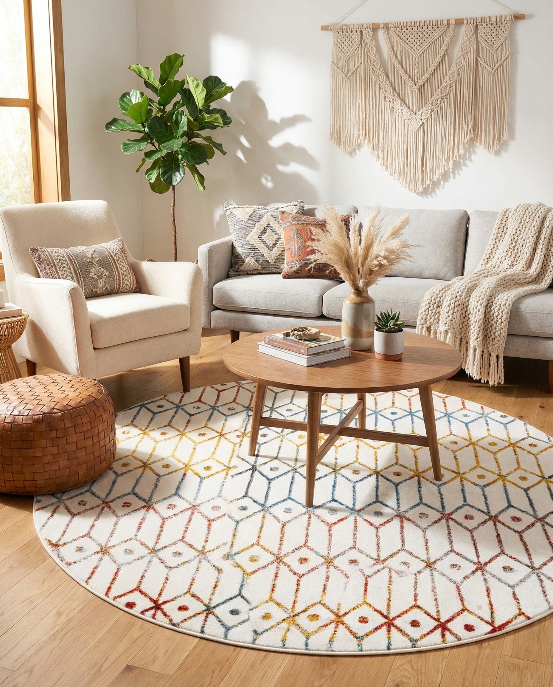  7' x 7' Lattice Trellis Round Rug