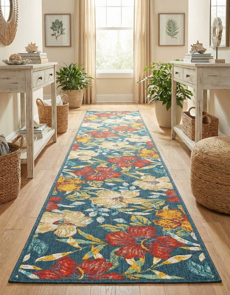 Detail image of 2' 7 x 16'  Washable Coastal Indoor / Outdoor Runner Rug