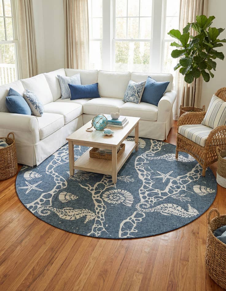 Detail image of 10' x 10' Easy-Clean Coastal Indoor / Outdoor Round Rug