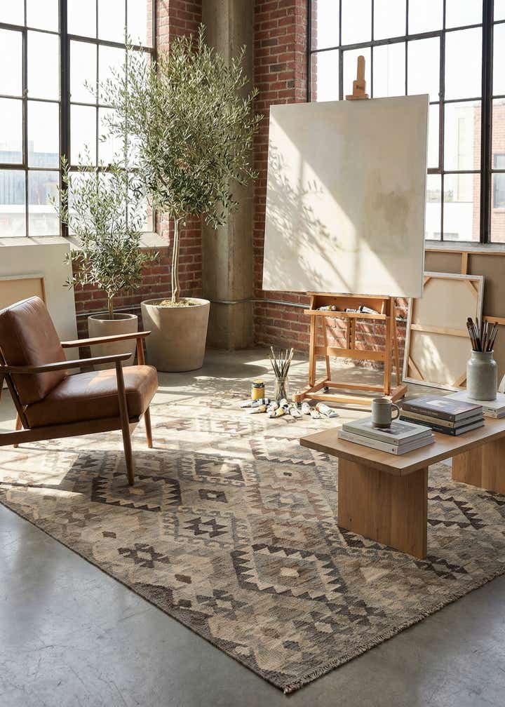 5' 10 x 7' 11 Hand Woven Kilim Maymana Wool Rug