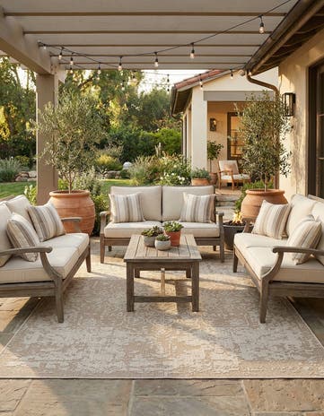 Khaki Easy-Clean Traditional Indoor / Outdoor Square Rug
