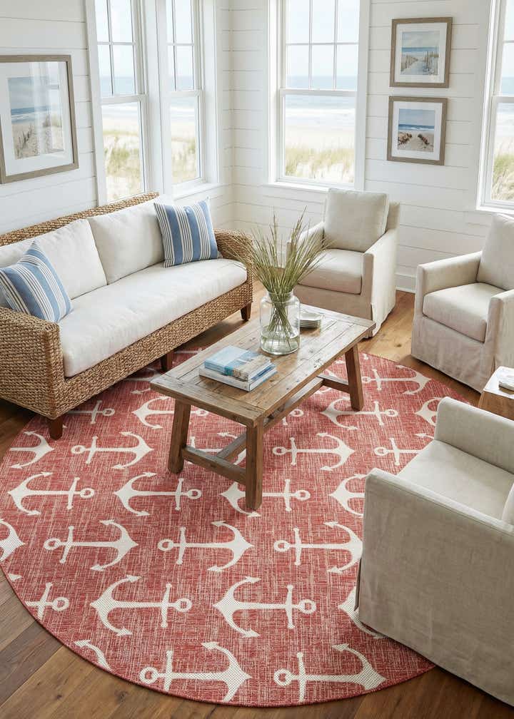10' x 10' Easy-Clean Coastal Indoor / Outdoor Round Rug