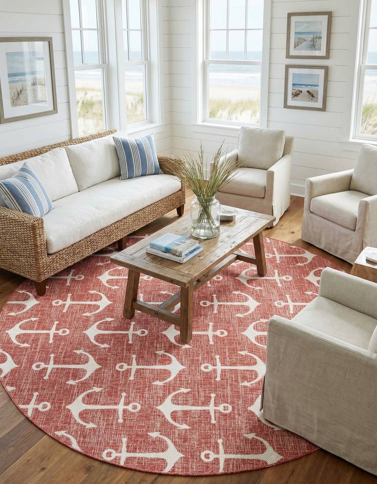 Detail image of 10' x 10'  Washable Coastal Indoor / Outdoor Round Rug