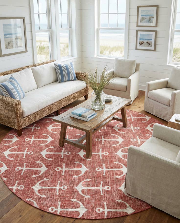 Detail image of 10' x 10' Easy-Clean Coastal Indoor / Outdoor Round Rug