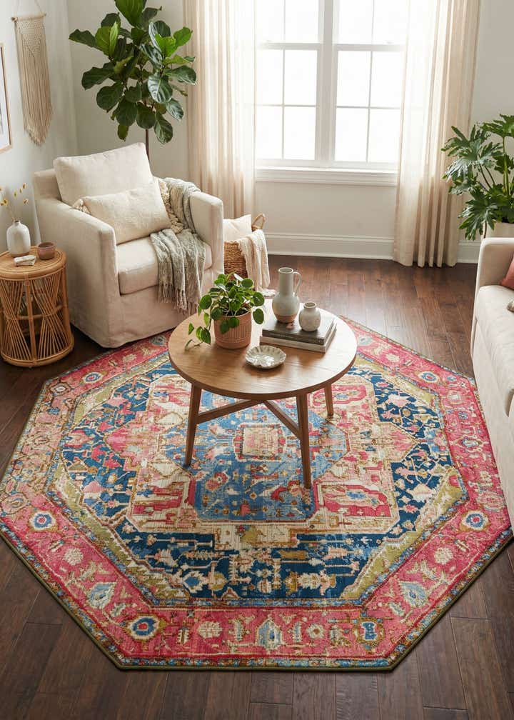 7' x 7' Easy-Clean Traditional Indoor / Outdoor Octagon Rug