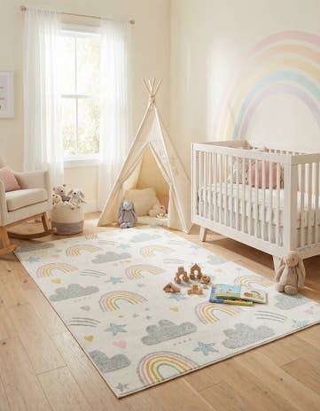 5' 3 x 8' Clouds and Rainbows Whimsy Kids Rug